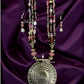 Long Silver Pendant With Pink Shade Beads Necklace And Earrings