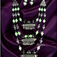 Long Layer Silver Black and Mint Green Beads Necklace With Earrings