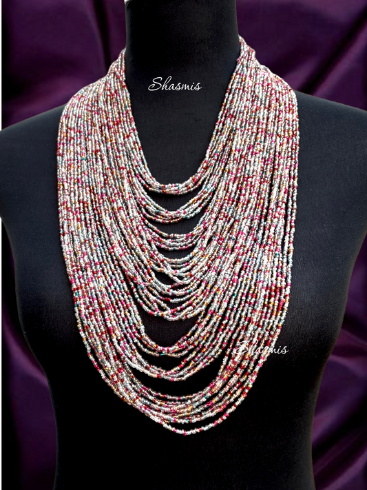 Pink Shades Long Layer African Necklace