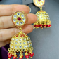 Red Color Beads Kundan Necklace With Earrings