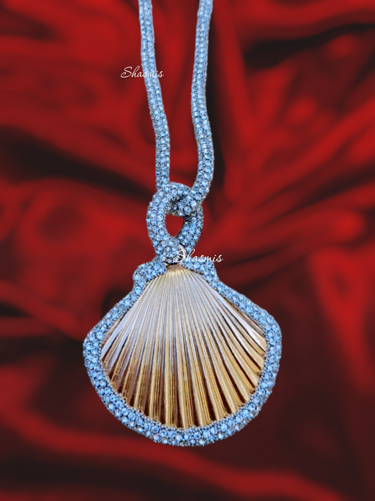 Silver Crystal Long Shell Design Necklace