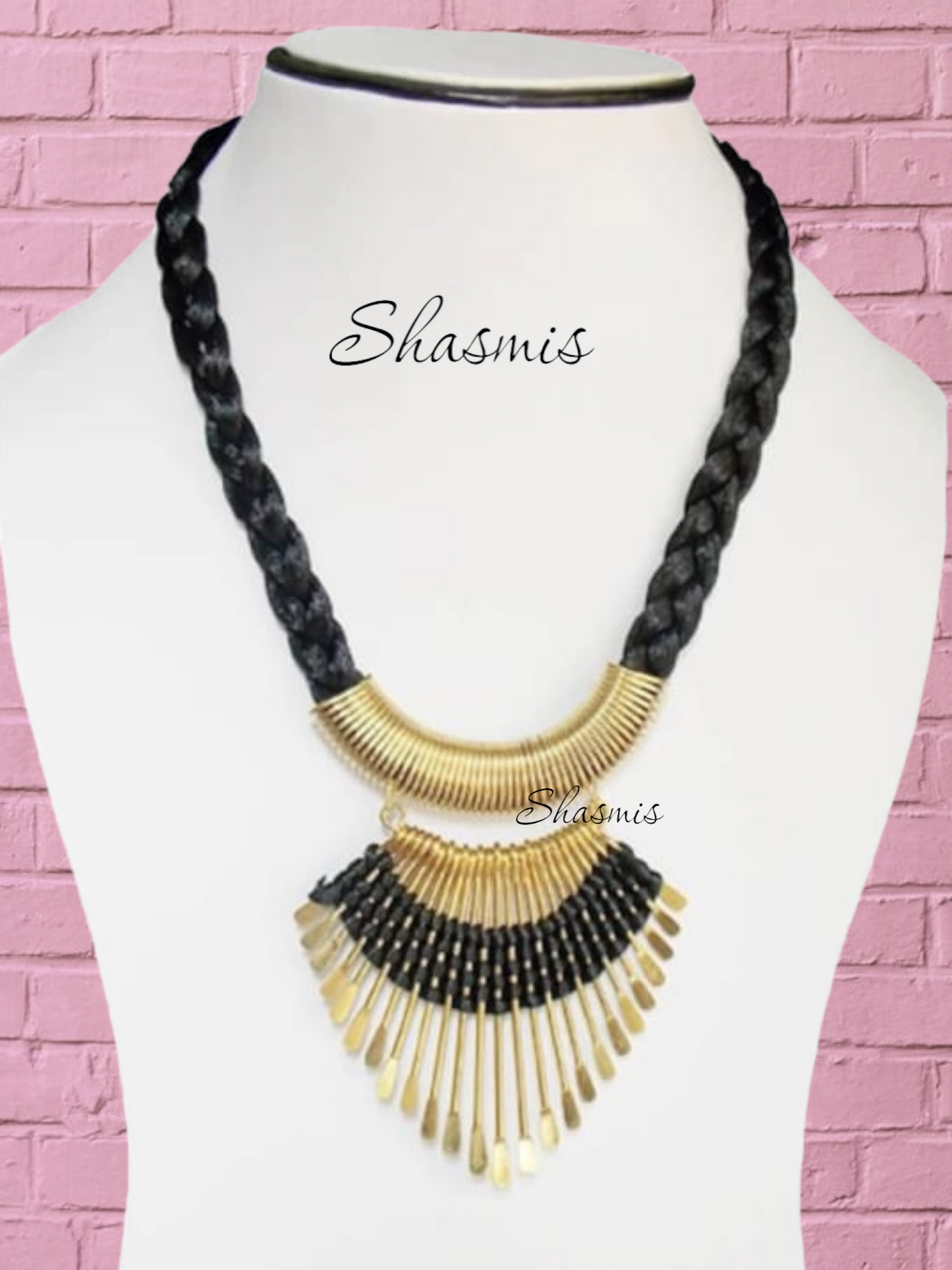 Black Plates Long Tassel Necklace