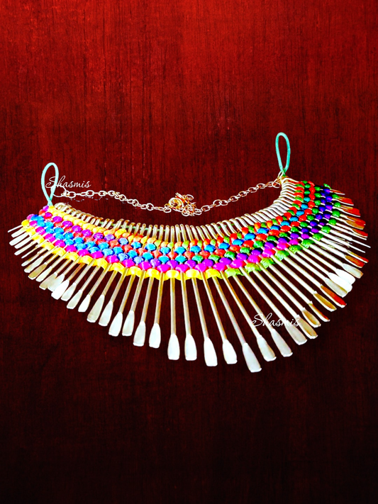 Multi Color Gold Tassel Necklace