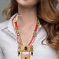 Long Orange Beads Kundan Necklace With Earrings