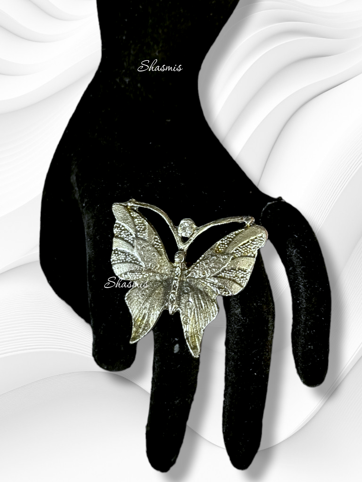 Butterfly Design With White Stone Silver Ring