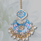 Sky Blue Color Long Kundan Pearl Necklace, With Earring And Mangtika