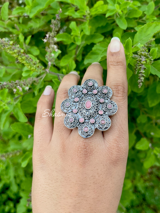 Color Stone Silver Huge Ring