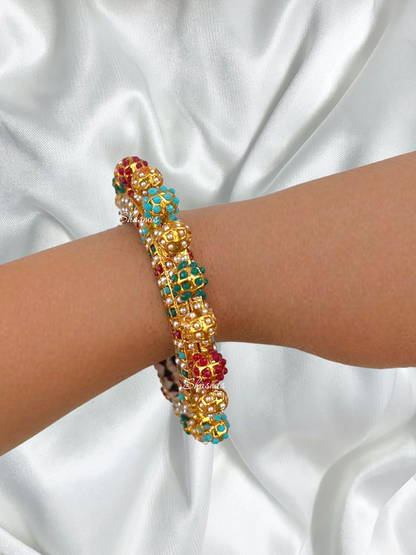 Multi Color Kundan Bangle, Pair