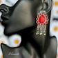 Red Color Carved Stone Silver Oxidised Necklace with Earrings