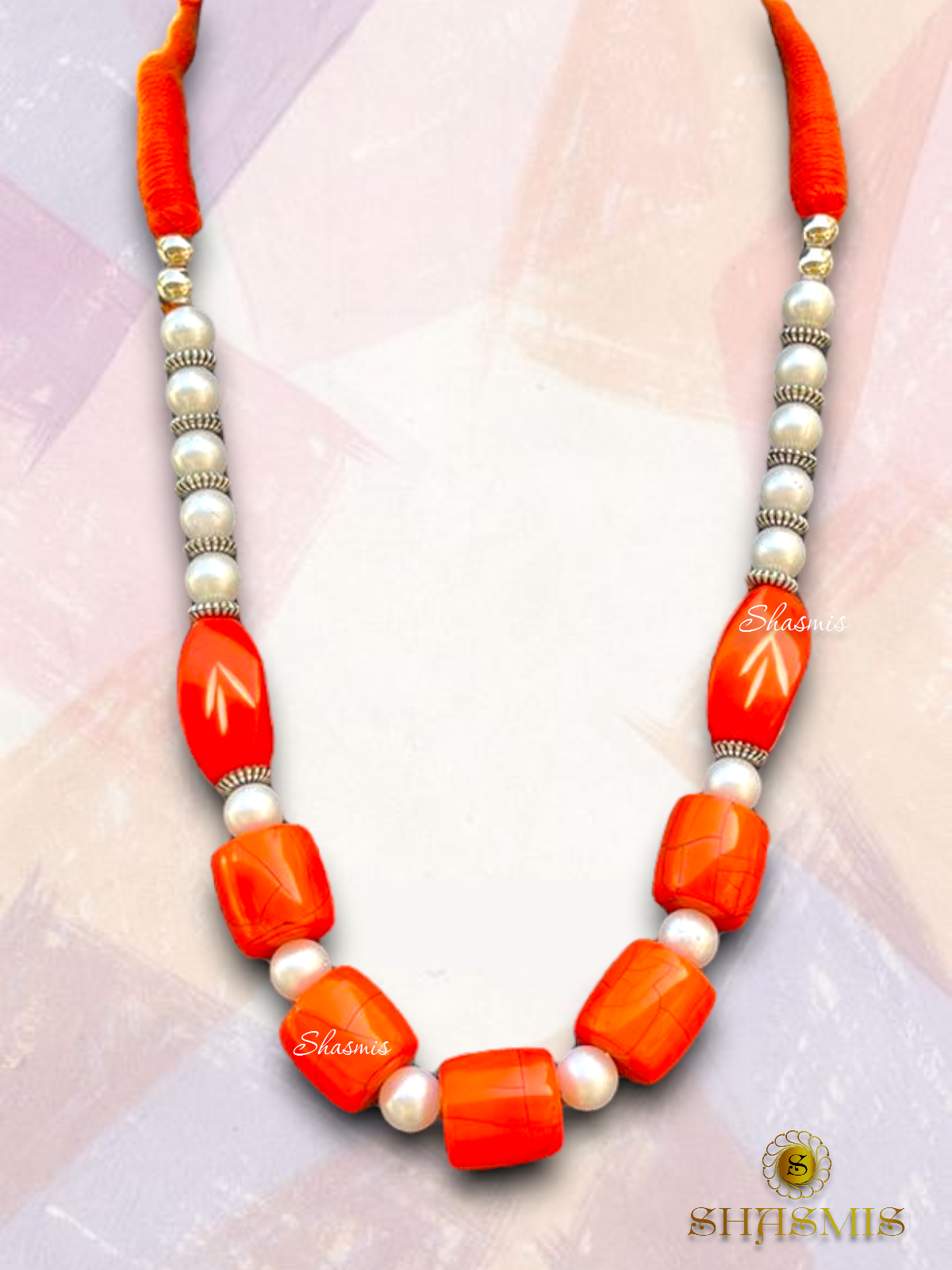 Orange Color Boho Trendy Necklace With Earrings