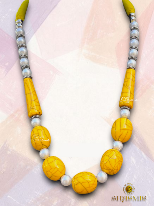 Yellow Color Trendy Boho Necklace With Earrings
