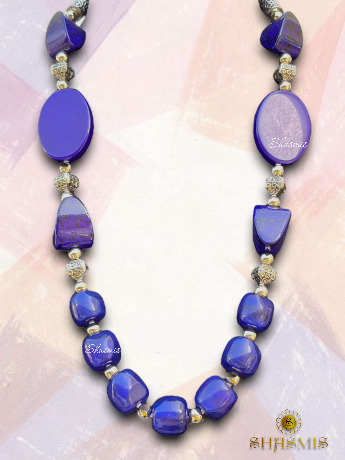 Violet Color Beads With Pearl Boho Necklace With Earrings