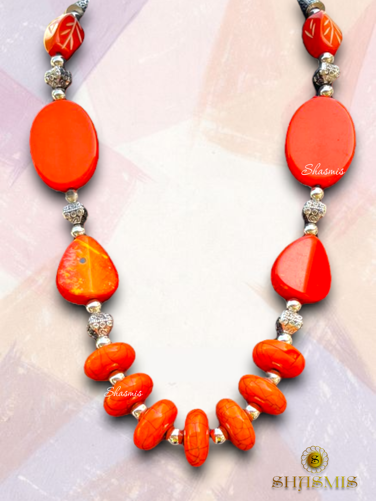 Orange Color Beads Boho Trendy Necklace With Earrings