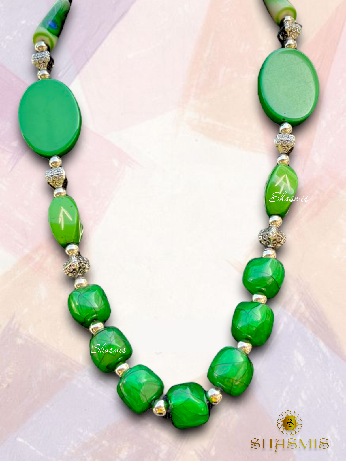 Green Color Beads Boho Trendy Necklace With Earrings