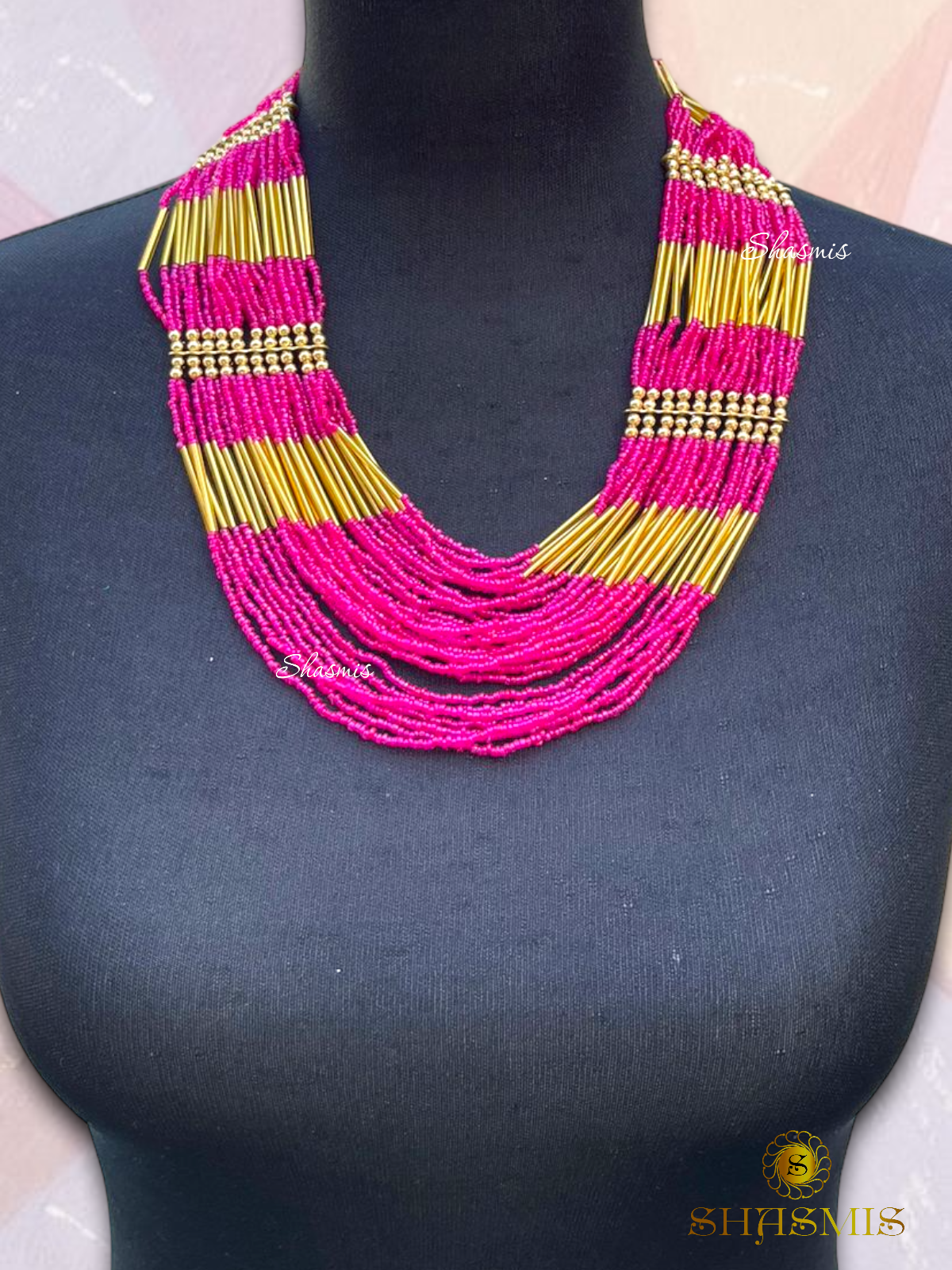 Pink Color Sequence Long Layer Necklace