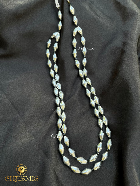 Silver Beads Long Double Trendy Necklace