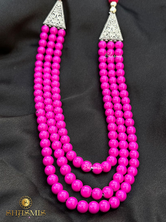 Pink Punch Color Beads Long Trendy Necklace