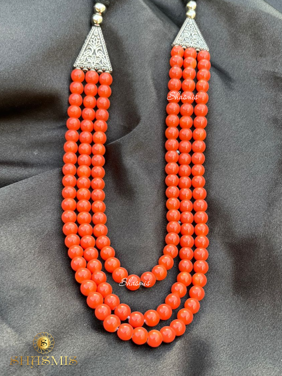 Orange Color Beads Long Necklace