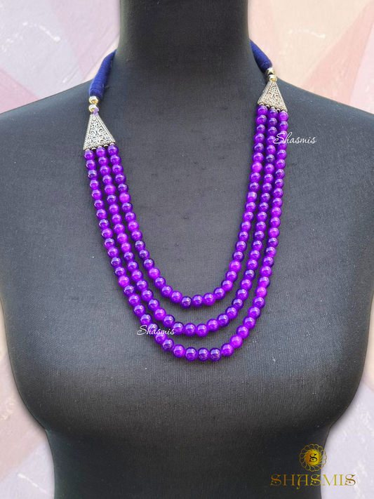 Purple Color Beads Long Trendy Necklace