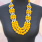 Yellow Color Beads Long Layer Pearl Necklace With Earrings