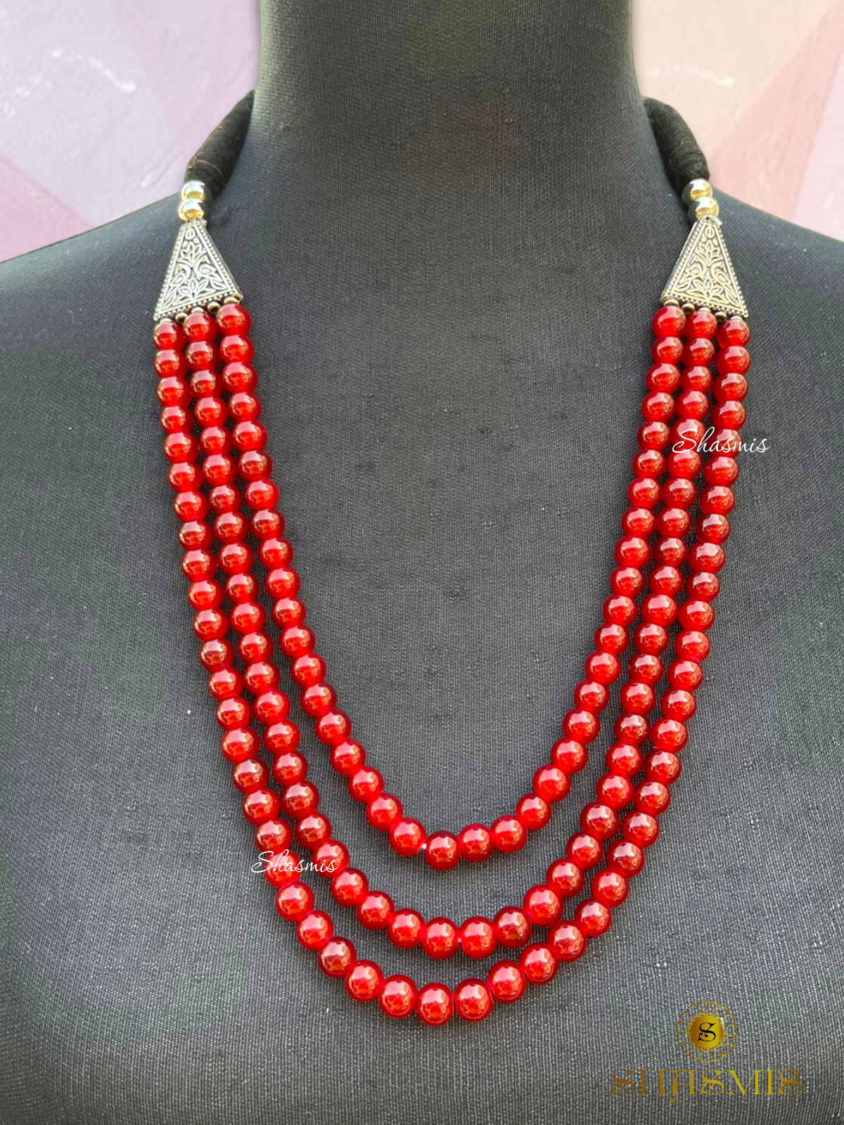 Maroon Color Beads Long Trendy Necklace