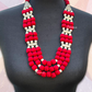 Maroon Color Beads Long Layer Pearl Necklace With Earrings