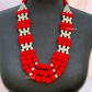 Red Color Long Layer Pearl Necklace With Earrings