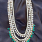 Green Color Beads Glass Kundan Layer Necklace With Earrings