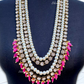 Pink Beads Glass Kundan Long Layer Necklace With Earrings