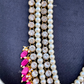 Pink Beads Glass Kundan Long Layer Necklace With Earrings