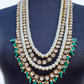Green Color Beads Glass Kundan Layer Necklace With Earrings