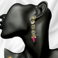Pink Beads Glass Kundan Long Layer Necklace With Earrings