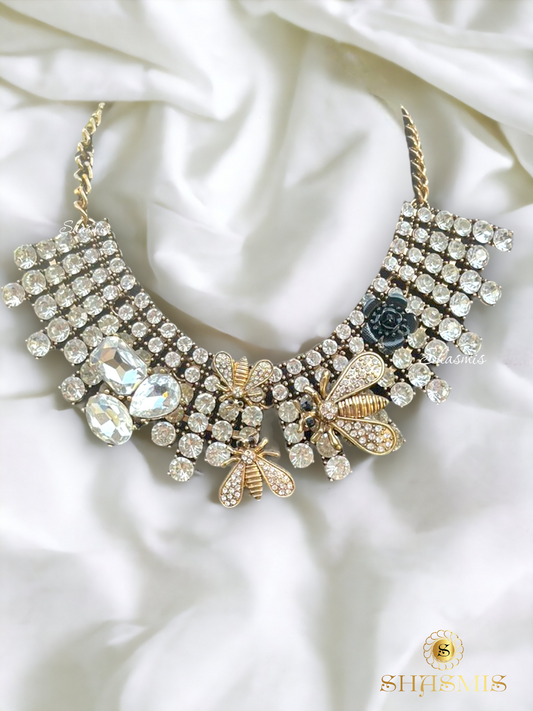 Rhinestone Necklace With Bee Design