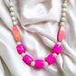 Pink Color Long Boho Trendy Necklace With Earrings