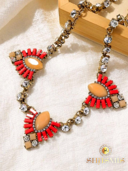 Red and Beige Color Stone Necklace