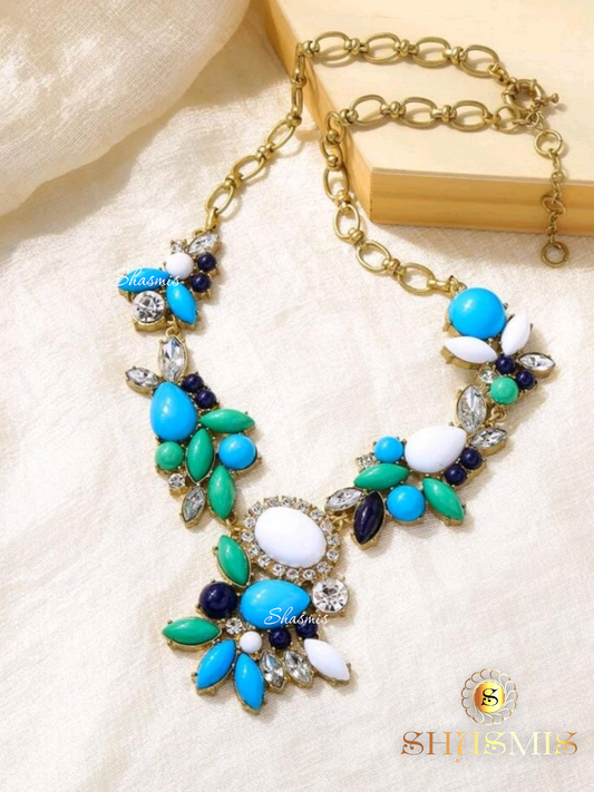 Premium Stone Long Silver Necklace