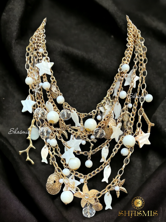 Long Layer Sea Shell Starfish Faux Necklace