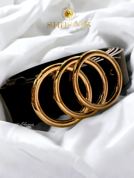 Black Color Golden Buckle Design Leather Belt