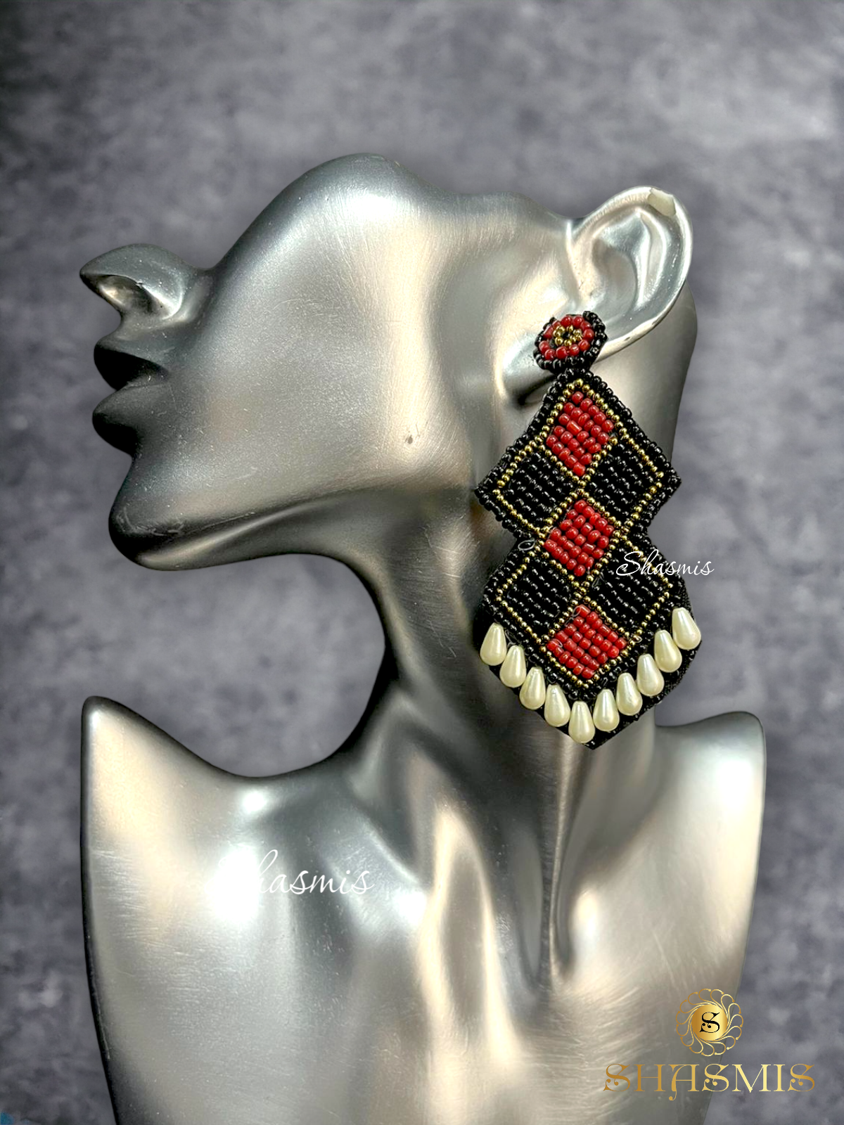 Black And Red Color Embroidery Earrings