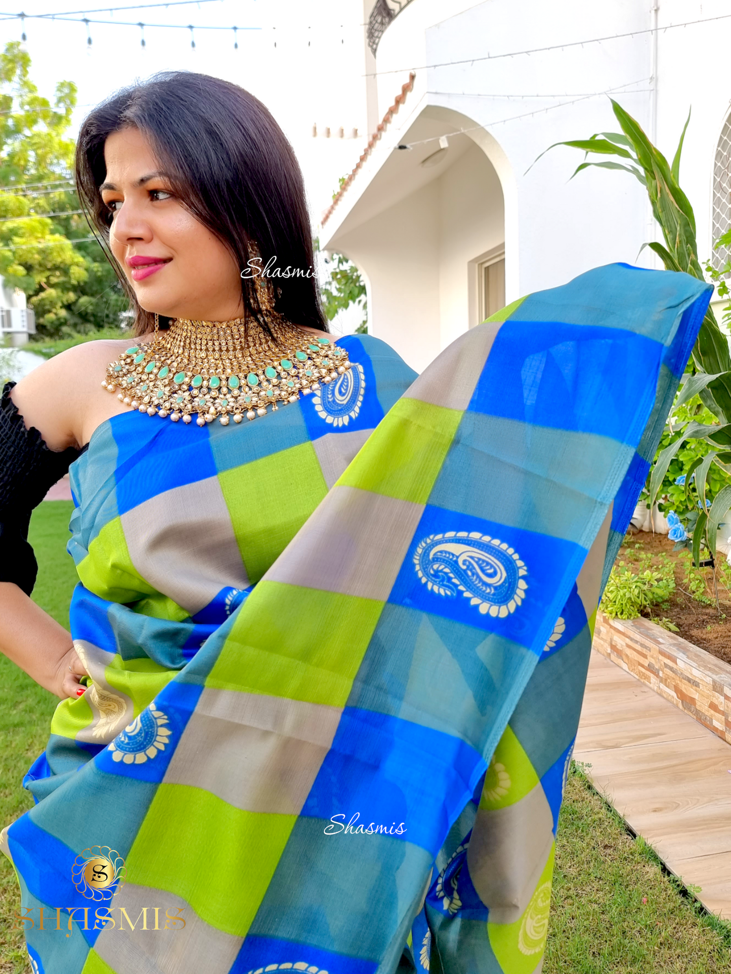 Green and Blue Soft Silk Saree