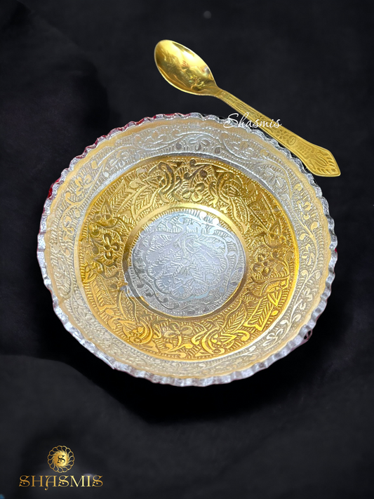 Silver And Golden Design Bowl Spoon For Giftable