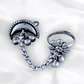 Silver Oxidised Plated Floral Shaped Chain Finger Ring