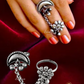 Silver Oxidised Plated Floral Shaped Chain Finger Ring