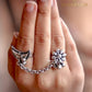 Silver Oxidised Plated Floral Shaped Chain Finger Ring