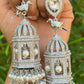 Diamond Cage Earrings With Parrot On Top and Pearls On Drop