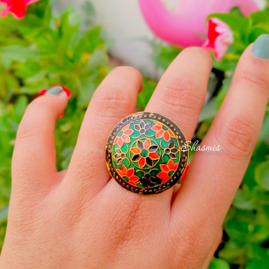 Green Orange Meenakari Rings