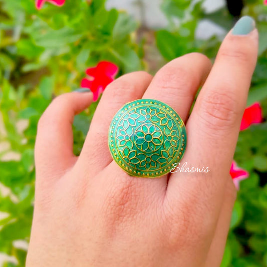 Green Meenakari Rings