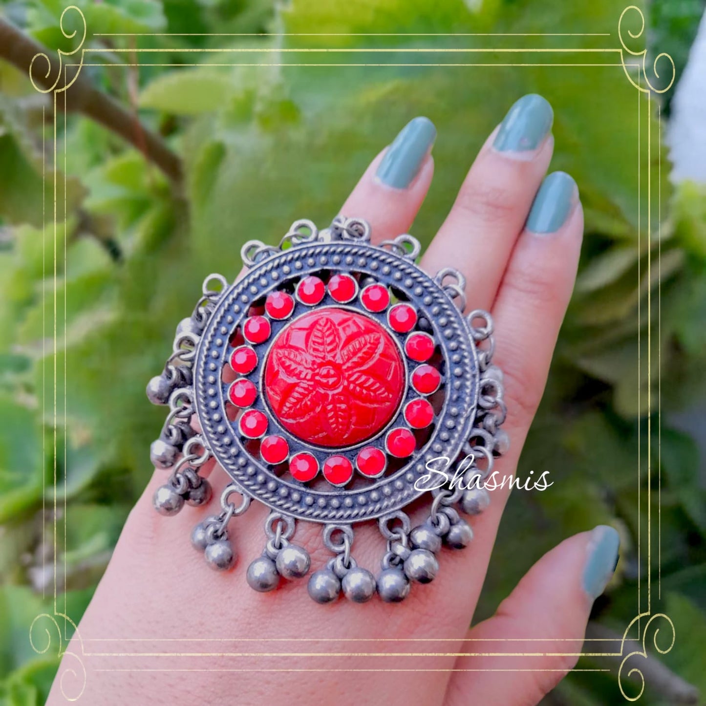 Afghani Ghungroo Silver Oxidised Ring