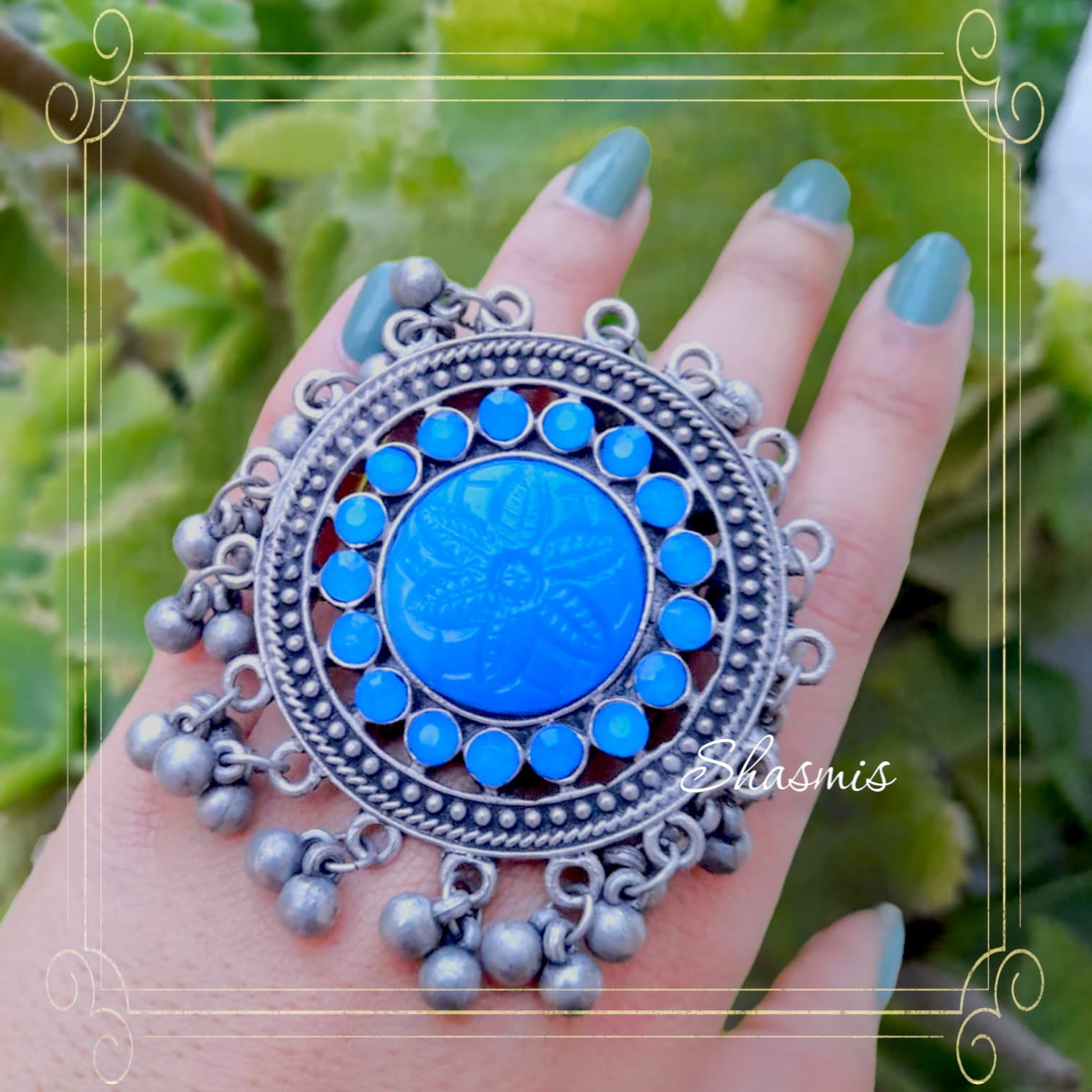 Sea blue Oxidised Ring