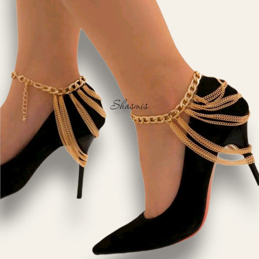 Golden layer chain anklets